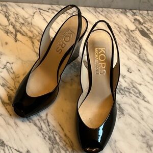 Michael Kors Black Patent Wedge Slingbacks